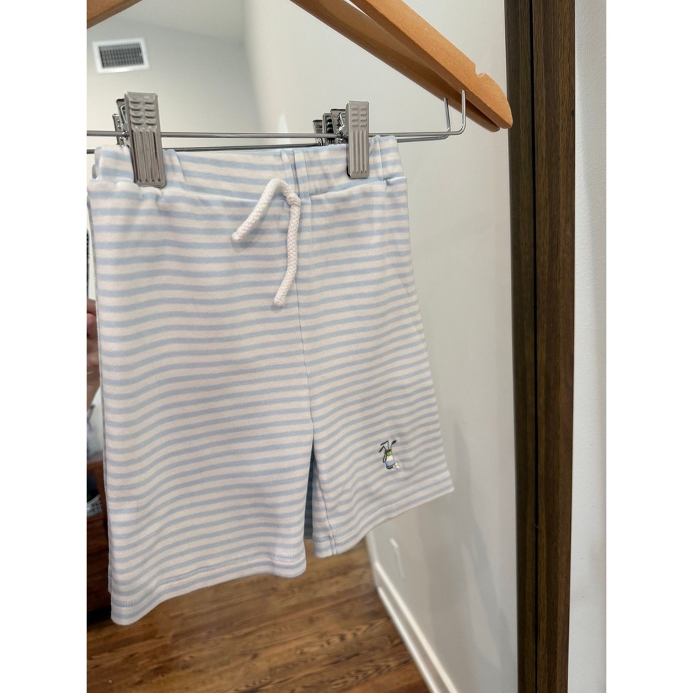 Kissy Kissy Blue White Striped Golf Embroidered Pima Cotton Shorts 18-24M